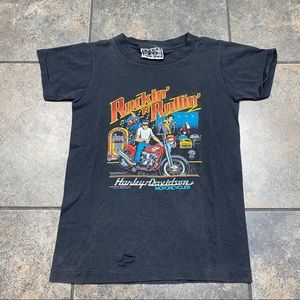 Boy’s VTG 1987 Harley-Davidson Motorcycle x Elvis Presley S/S T-Shirt Size 10/12